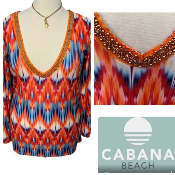 NWT Cabana Beach Brilliantly Colorful Ikat Print Cover-Up - L - Picture 1 of 13